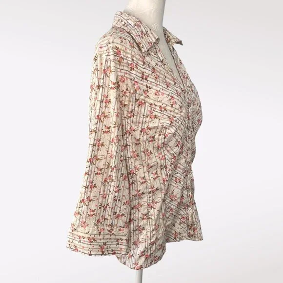 Faded Glory Floral Button Up Shirt Stretch Cotton Blend 3/4 Sleeve Size 16W - Picture 6 of 10